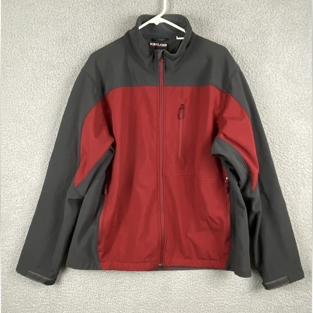 Kirkland Signature Jacket Mens Extra Large Gray Red Full Zip Water Resistant
